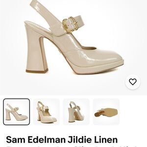 Sam Edelman linen Patent Slingback Platform Pumps with Gold Buckle